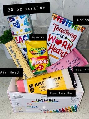 Teacher Appreciation Gift Box with Colorful School Supplies Tumbler